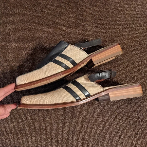 Ultra Miami chic men's linen and leather strap mules by Fratelli - Picture 3 of 11